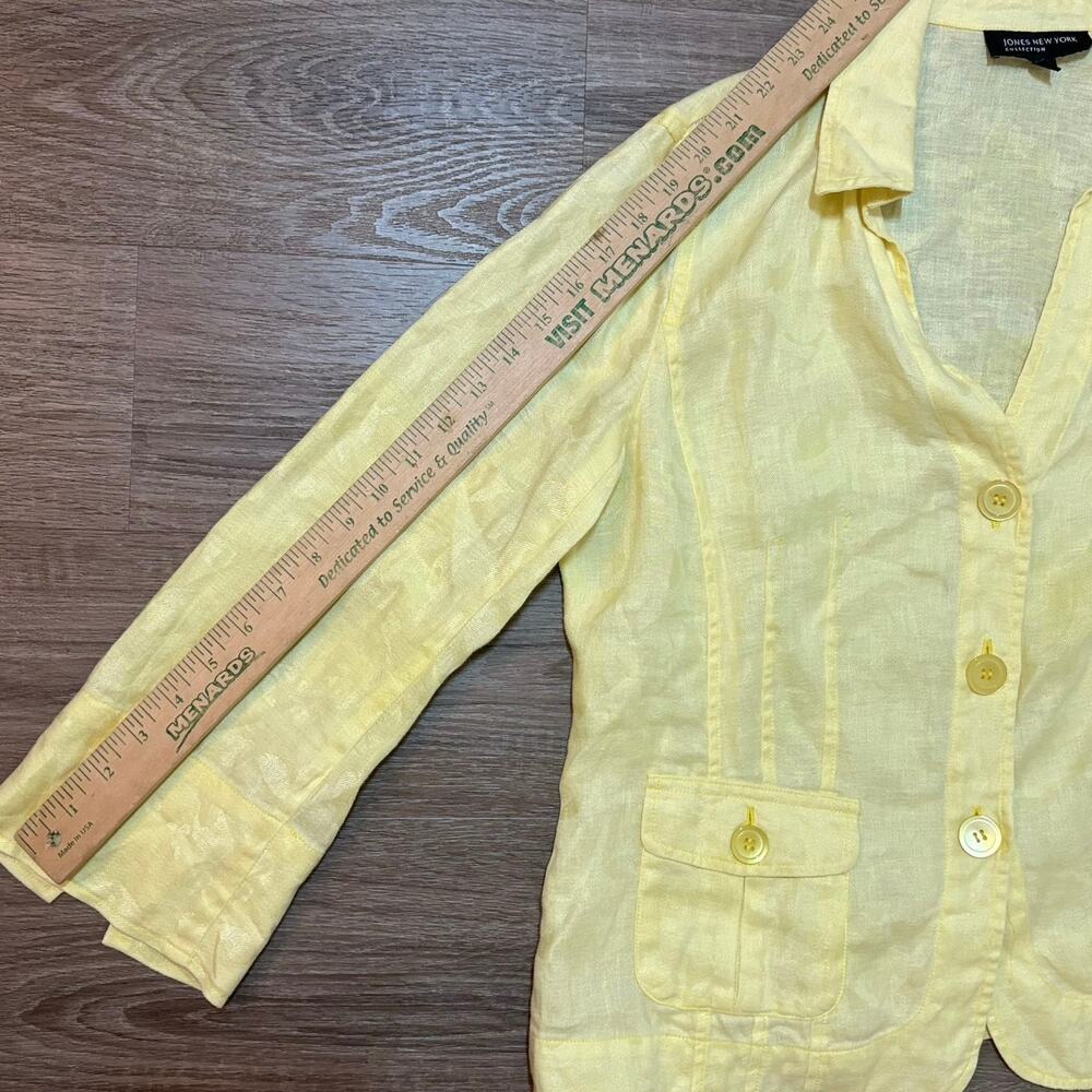 Jones New York Linen Blazer Yellow Floral Jacquard Lightweight Jacket Women’s 12 - Picture 4 of 8